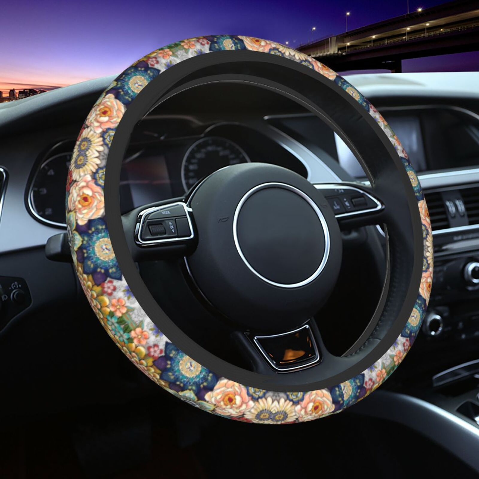 Women'S Accessories Vans - Dekoratif Boho Çiçek Baskılı Direksiyon Simidi
