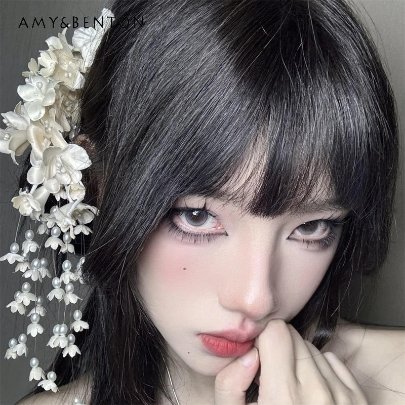 Pearl Hair Pin - 25COSElegant Mizaç Çiçek Saçaklı Firkete Mori
