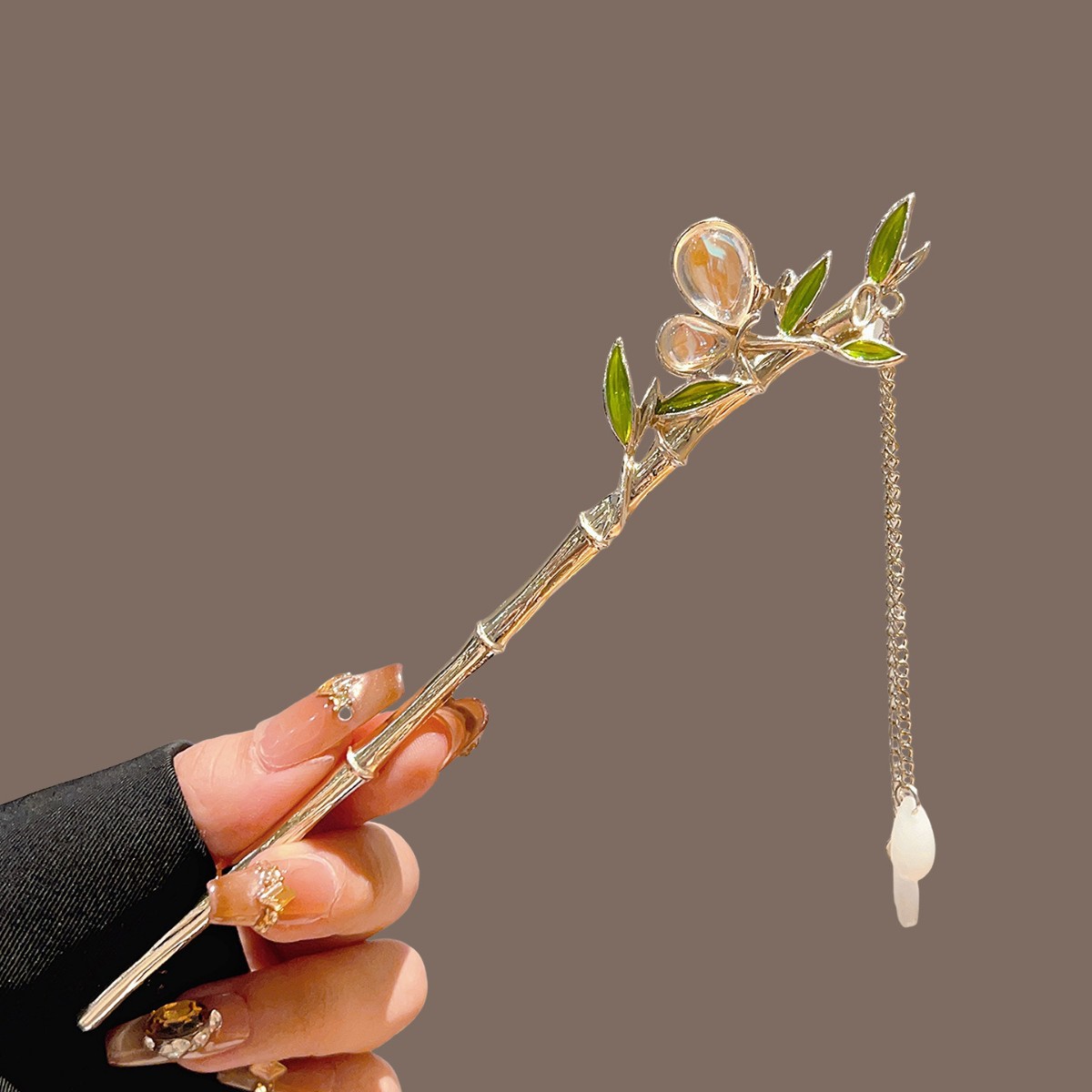 Pearl Hair Pin - Yeşil Bambu Püskül Saç Tokası Han