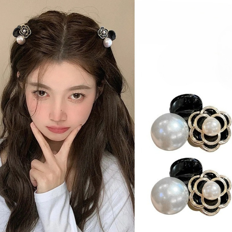 Women Accessories Combo Gift - Siyah Beyaz Inci Çiçek Küçük Saç