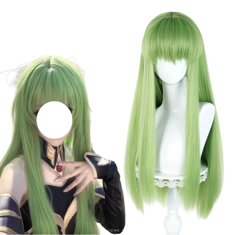 Women Knight Accessories - Anime CC Cosplay Yeşil Peruk Uzun